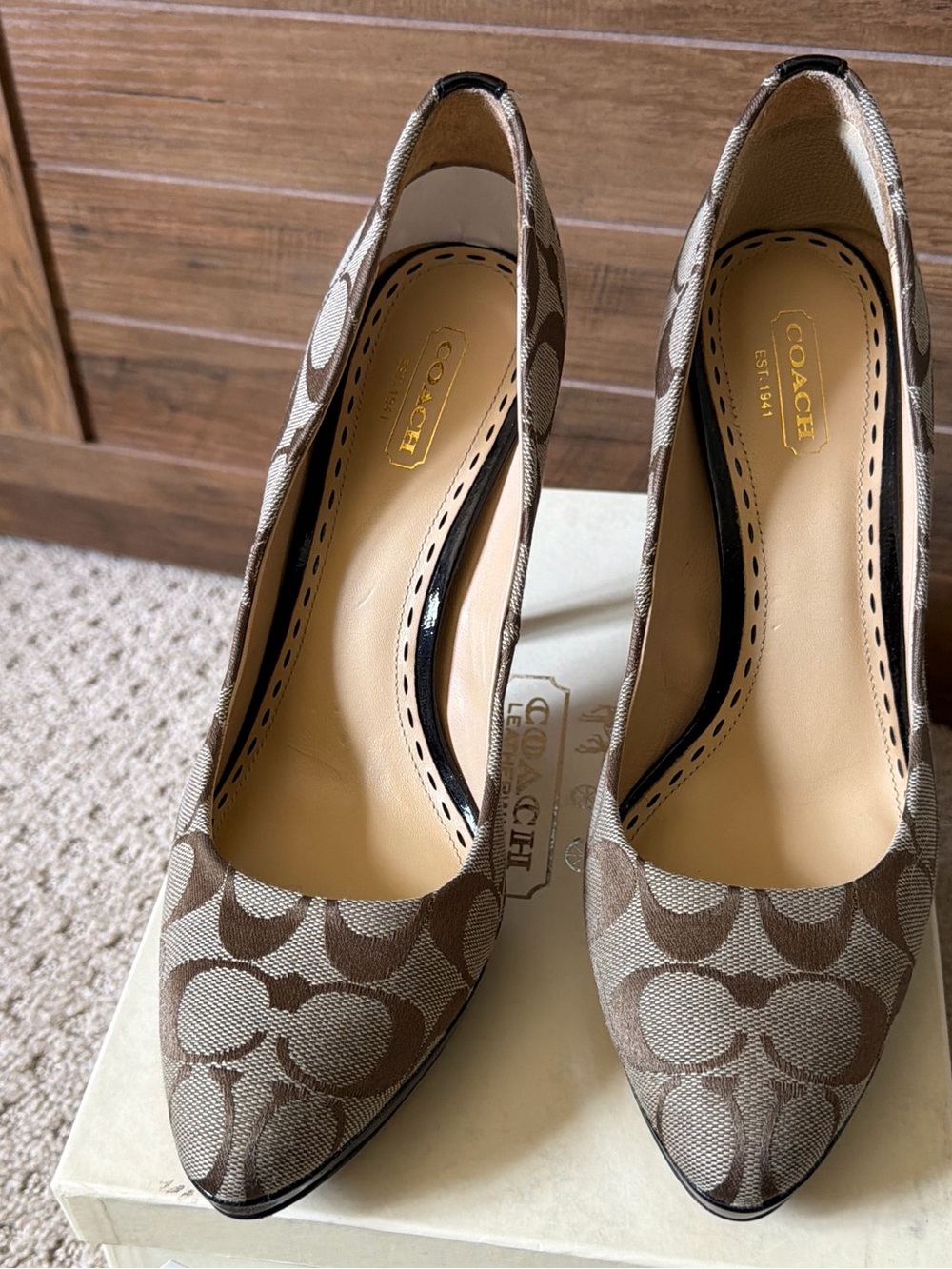 Coach Brown Signature Canvas Pointed-Toe Heels